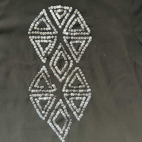 Skies Are Blue Olive Green Lined Blouse with Gold Sequins 3/4 Sleeve Size Medium - Picture 4 of 8